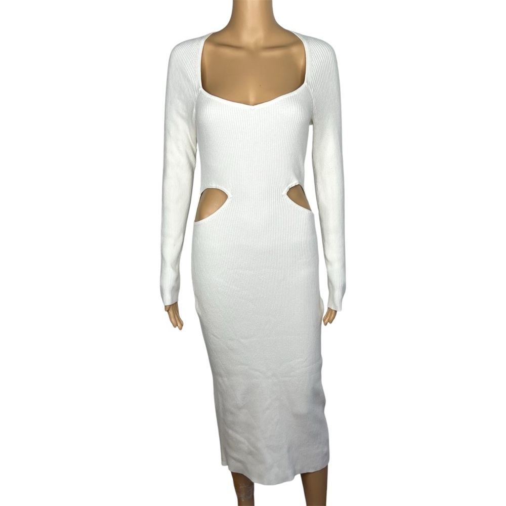 Abercrombie & Fitch Sweater Dress Off White Long Sleeve Cutout Midi